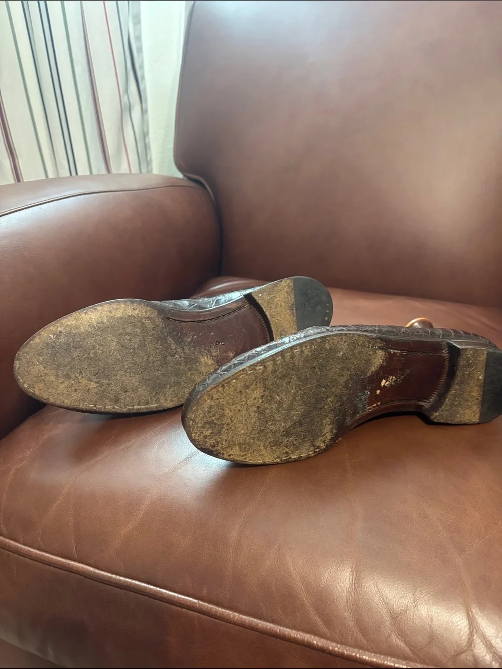 Ralph Lauren Dark Brown Croc-Pattern Tassel Loafers